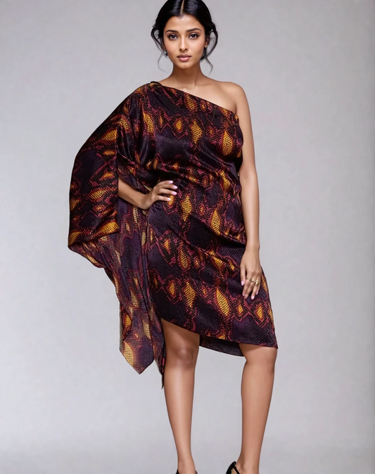 Amahle, the One Shoulder Silk Kaftan Dress